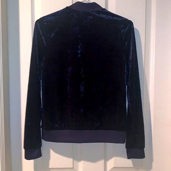 Monteau Medium shiny dark blue crushed velvet zipper sweater in a bomber jacket - Picture 3 of 3